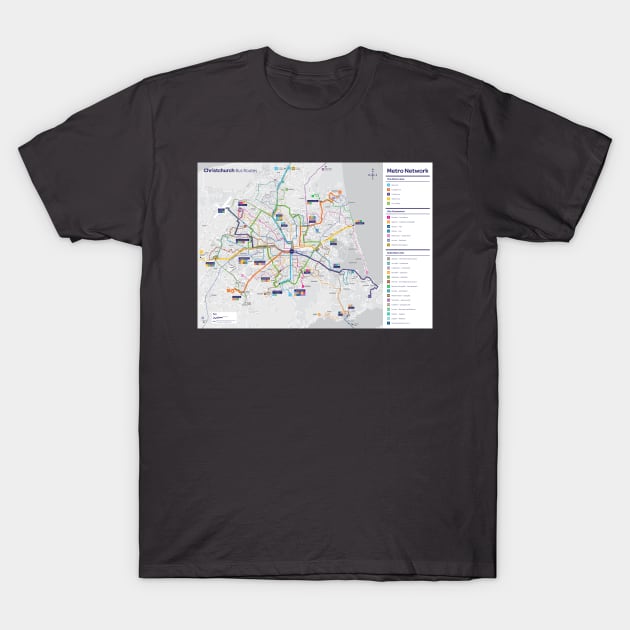 New Zealand - Christchurch - Bus Map - HD T-Shirt by Superfunky